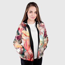 Куртка с капюшоном женская Разноцветные пастельные тюльпаны - паттерн, цвет: 3D-черный — фото 2