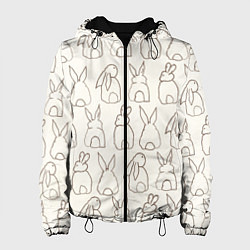 Куртка с капюшоном женская Хвостики зайчиков - паттерн на молочном, цвет: 3D-черный