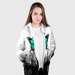 Куртка с капюшоном женская С бабочкой на фоне японского иероглифа, цвет: 3D-белый — фото 2