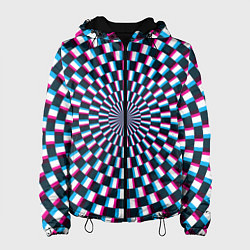 Куртка с капюшоном женская Оптическая иллюзия глитч, цвет: 3D-черный