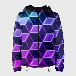 Куртка с капюшоном женская Неоновые кубы иллюзия, цвет: 3D-черный