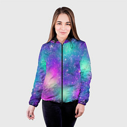 Куртка с капюшоном женская Яркий розово-голубой космос, цвет: 3D-черный — фото 2
