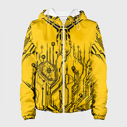 Куртка с капюшоном женская Киберпанк Yellow-Black, цвет: 3D-белый