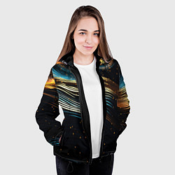 Куртка с капюшоном женская Золотые волны на черном фоне, цвет: 3D-черный — фото 2