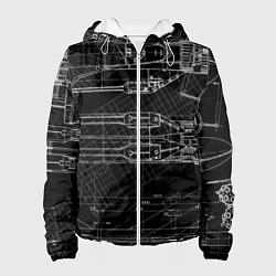 Куртка с капюшоном женская Чертеж ракеты на чёрном фоне, цвет: 3D-белый