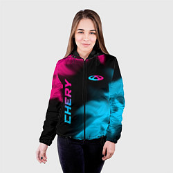 Куртка с капюшоном женская Chery - neon gradient: надпись, символ, цвет: 3D-черный — фото 2