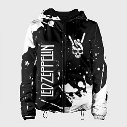 Куртка с капюшоном женская Led Zeppelin и рок символ на темном фоне, цвет: 3D-черный