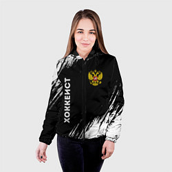 Куртка с капюшоном женская Хоккеист из России и герб РФ: надпись, символ, цвет: 3D-черный — фото 2