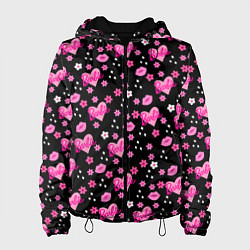 Куртка с капюшоном женская Черный фон, барби и цветы, цвет: 3D-черный