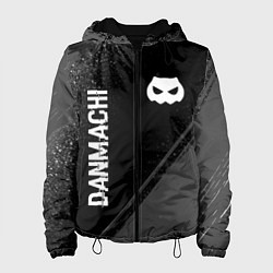 Женская куртка DanMachi glitch на темном фоне: надпись, символ