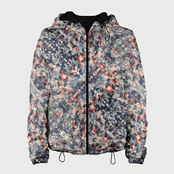 Куртка с капюшоном женская Сине-бело-красные иероглифы, цвет: 3D-черный