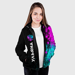 Куртка с капюшоном женская Ульяна и неоновый герб России: по-вертикали, цвет: 3D-черный — фото 2