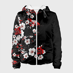 Куртка с капюшоном женская Белая и красная сакура - цветение, цвет: 3D-белый