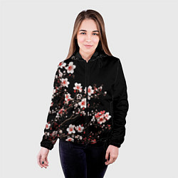 Куртка с капюшоном женская Цветущая сакура - белые и красные, цвет: 3D-черный — фото 2