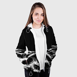 Куртка с капюшоном женская Черные бущующие волны, цвет: 3D-белый — фото 2