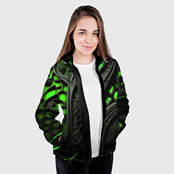 Куртка с капюшоном женская Green black abstract, цвет: 3D-черный — фото 2