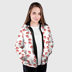Куртка с капюшоном женская Поцелуи - паттерн, цвет: 3D-черный — фото 2
