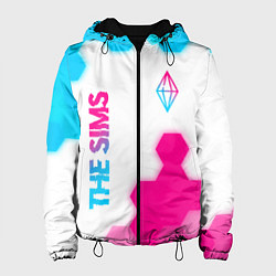 Куртка с капюшоном женская The Sims neon gradient style: надпись, символ, цвет: 3D-черный