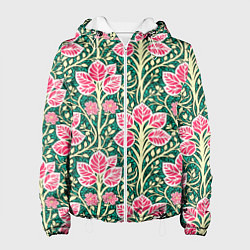 Куртка с капюшоном женская Растительный орнамент в стиле модерн, цвет: 3D-белый