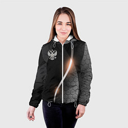 Куртка с капюшоном женская Герб России на темном фоне, цвет: 3D-белый — фото 2