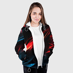 Куртка с капюшоном женская Red black abstract, цвет: 3D-белый — фото 2