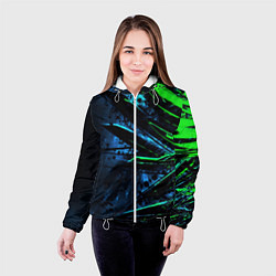 Куртка с капюшоном женская Black green abstract, цвет: 3D-белый — фото 2