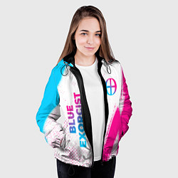 Куртка с капюшоном женская Blue Exorcist neon gradient style: надпись, символ, цвет: 3D-черный — фото 2