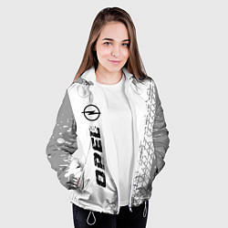 Куртка с капюшоном женская Opel speed на светлом фоне со следами шин: по-верт, цвет: 3D-белый — фото 2