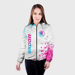 Куртка с капюшоном женская Skoda neon gradient style: надпись, символ, цвет: 3D-черный — фото 2