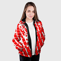 Куртка с капюшоном женская Киберпанк квадраты красные, цвет: 3D-черный — фото 2