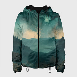 Куртка с капюшоном женская Космическая ночь в горах, цвет: 3D-черный
