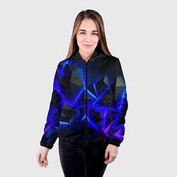 Куртка с капюшоном женская Разлом плит из неона, цвет: 3D-черный — фото 2