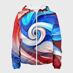 Куртка с капюшоном женская Волны в цвете флага РФ, цвет: 3D-белый