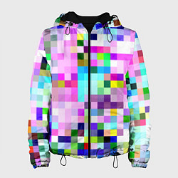 Куртка с капюшоном женская Пиксельная яркая абстракция, цвет: 3D-черный