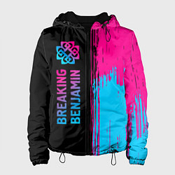 Куртка с капюшоном женская Breaking Benjamin - neon gradient: по-вертикали, цвет: 3D-черный