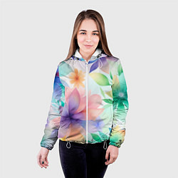 Куртка с капюшоном женская Акварельные цветы - нейросеть, цвет: 3D-белый — фото 2