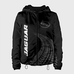 Куртка с капюшоном женская Jaguar speed на темном фоне со следами шин: надпис, цвет: 3D-черный