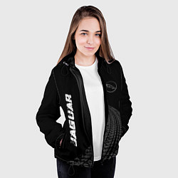 Куртка с капюшоном женская Jaguar speed на темном фоне со следами шин: надпис, цвет: 3D-черный — фото 2