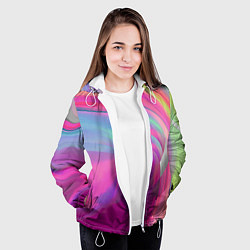 Куртка с капюшоном женская Неоновая геометрическая абстракция, цвет: 3D-белый — фото 2