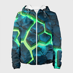 Куртка с капюшоном женская Яркий зеленый разлом плит, цвет: 3D-белый