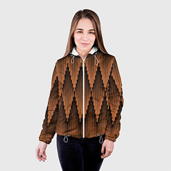 Куртка с капюшоном женская Ромбы в полосатом закате, цвет: 3D-белый — фото 2