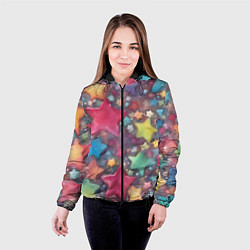 Куртка с капюшоном женская Разноцветные новогодние звёзды, цвет: 3D-черный — фото 2