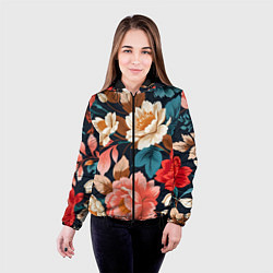 Куртка с капюшоном женская Летние цветы - паттерн, цвет: 3D-черный — фото 2