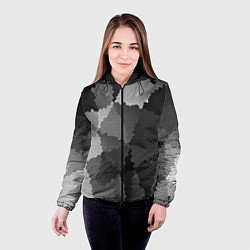 Куртка с капюшоном женская Мозаичный узор в серых оттенках, цвет: 3D-черный — фото 2