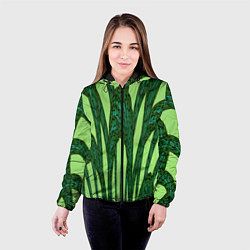 Куртка с капюшоном женская Зеленый растительный мотив, цвет: 3D-черный — фото 2
