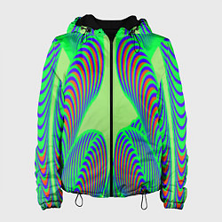 Куртка с капюшоном женская Сине-зеленые изгибы, цвет: 3D-черный