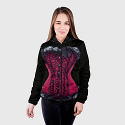 Куртка с капюшоном женская Красный кружевной корсет в викторианском стиле, цвет: 3D-черный — фото 2
