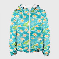 Куртка с капюшоном женская Кувшинки и лягушки, цвет: 3D-белый