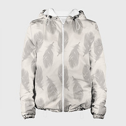 Куртка с капюшоном женская Бежевый паттерн с перьями, цвет: 3D-белый