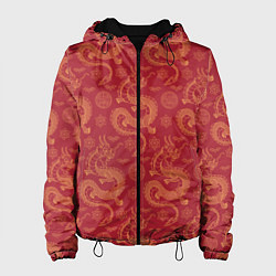 Куртка с капюшоном женская Dragon red pattern, цвет: 3D-черный